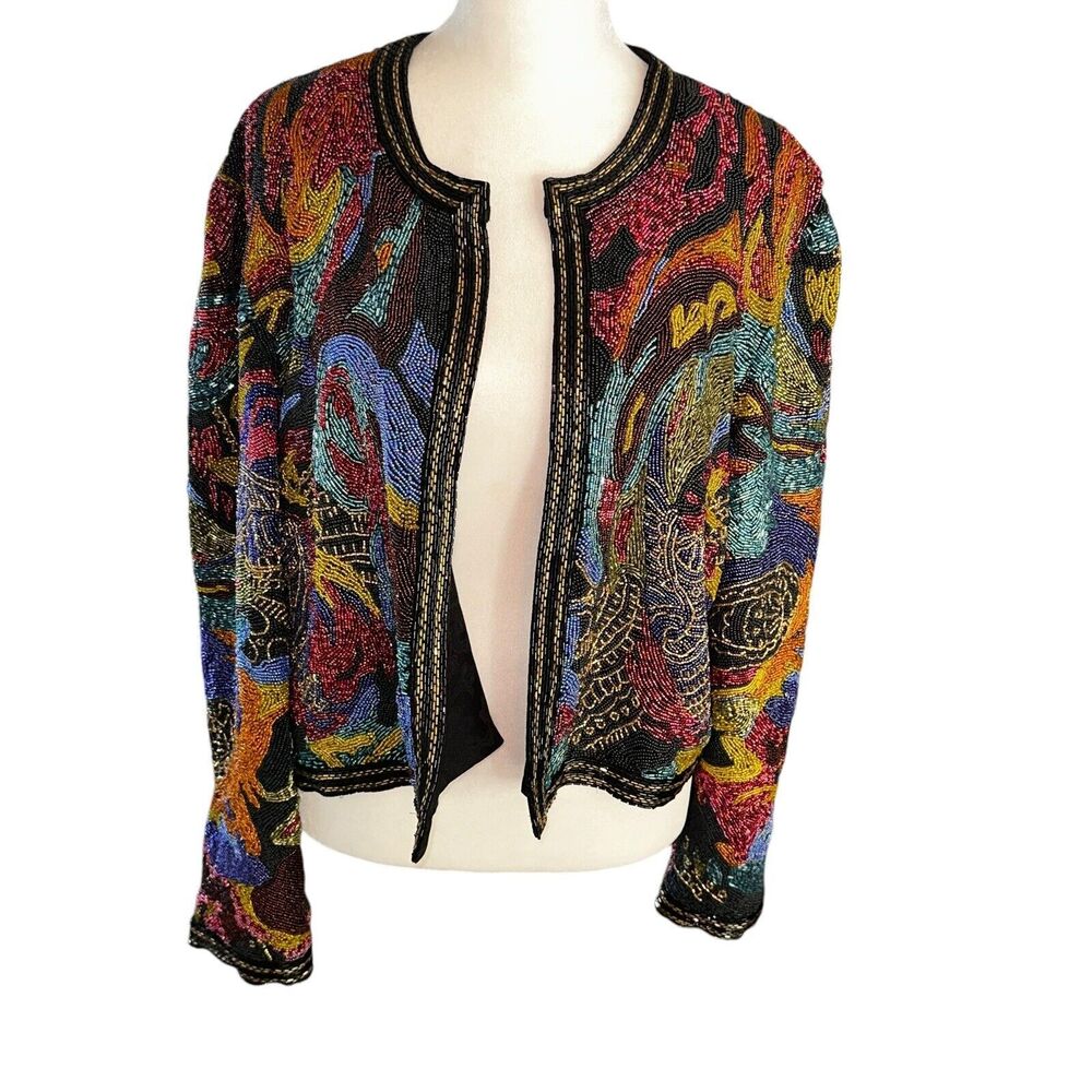Diane Freis Hand Work Beading 100% Silk Vintage Jacket Formal Large Womens